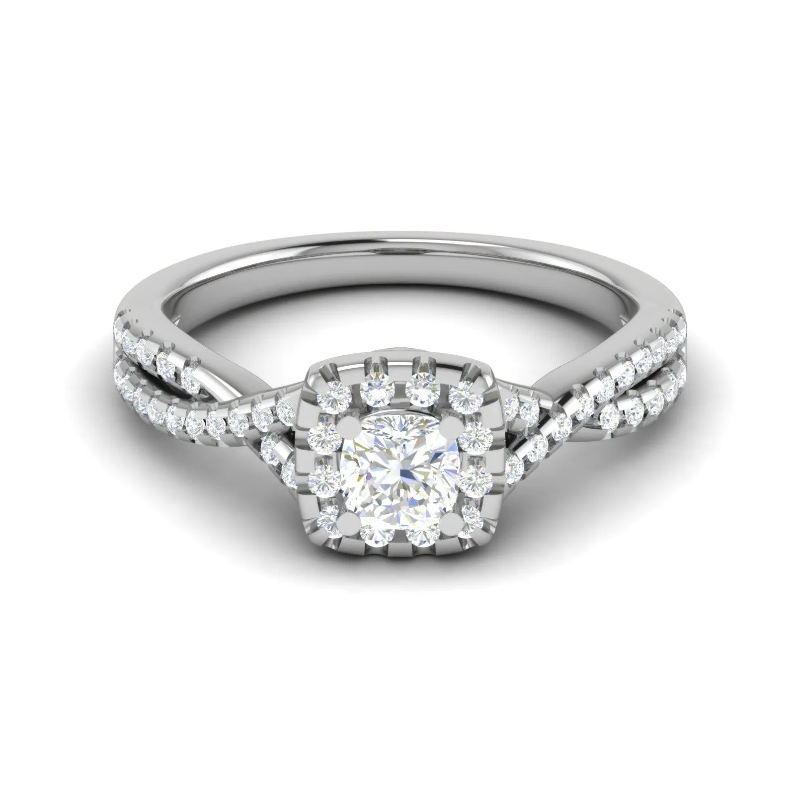 0.30 cts. Cushion Solitaire Halo Twisted Shank Platinum Ring JL PT JRW1547MM