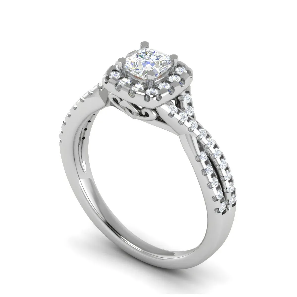 0.30 cts. Cushion Solitaire Halo Twisted Shank Platinum Ring JL PT JRW1547MM