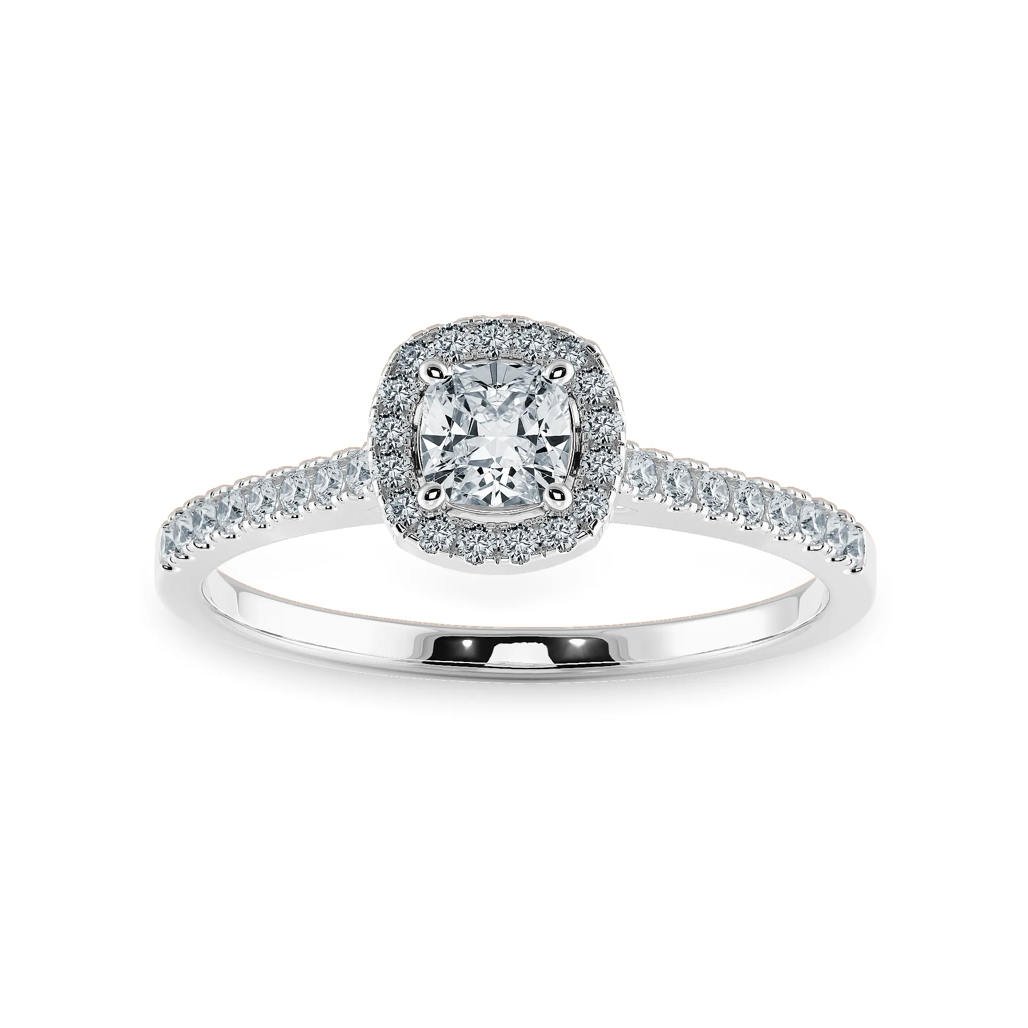 0.30cts. Cushion Cut Solitaire Diamond Halo Shank Platinum Engagement Ring JL PT 1195-B