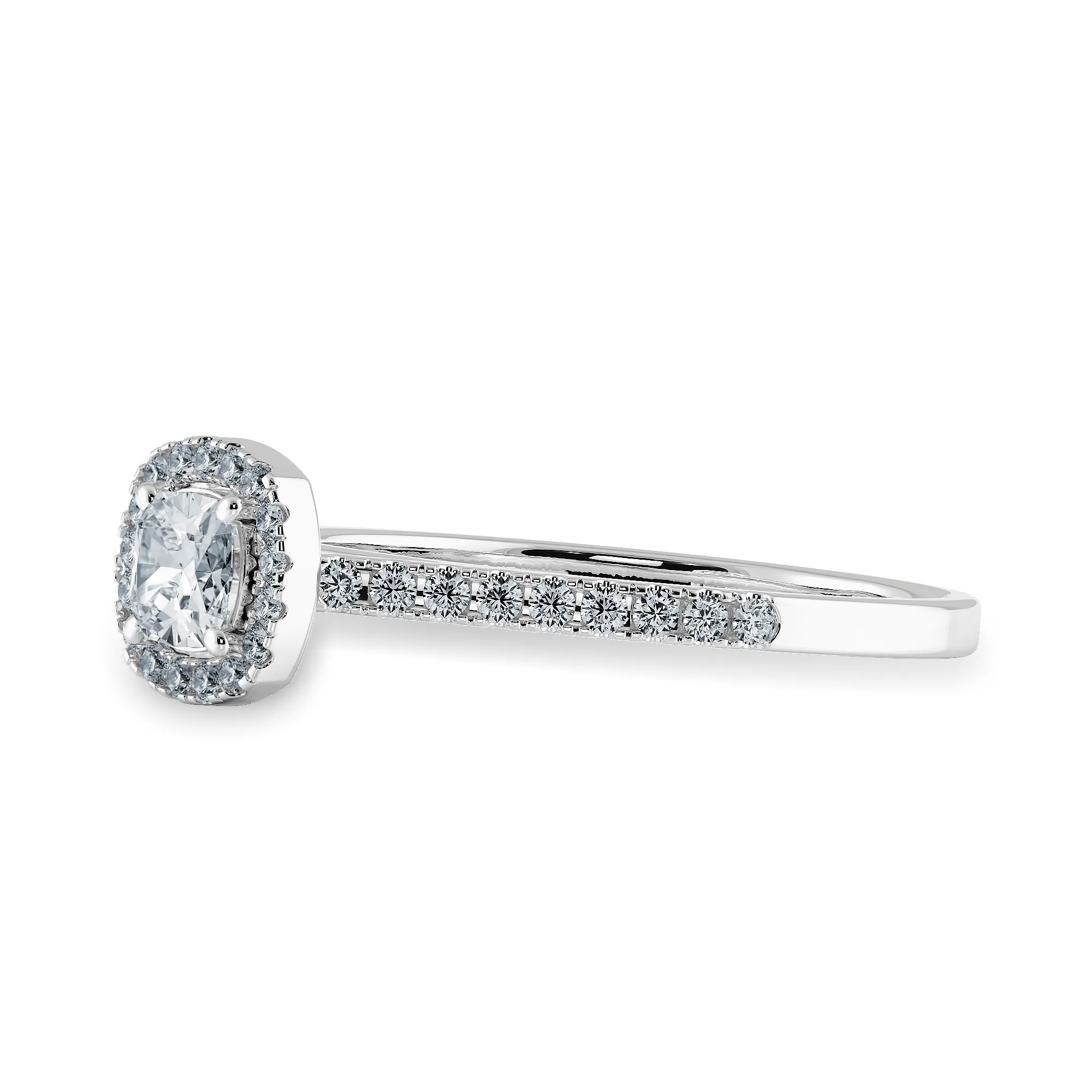 0.30cts. Cushion Cut Solitaire Diamond Halo Shank Platinum Engagement Ring JL PT 1195-B