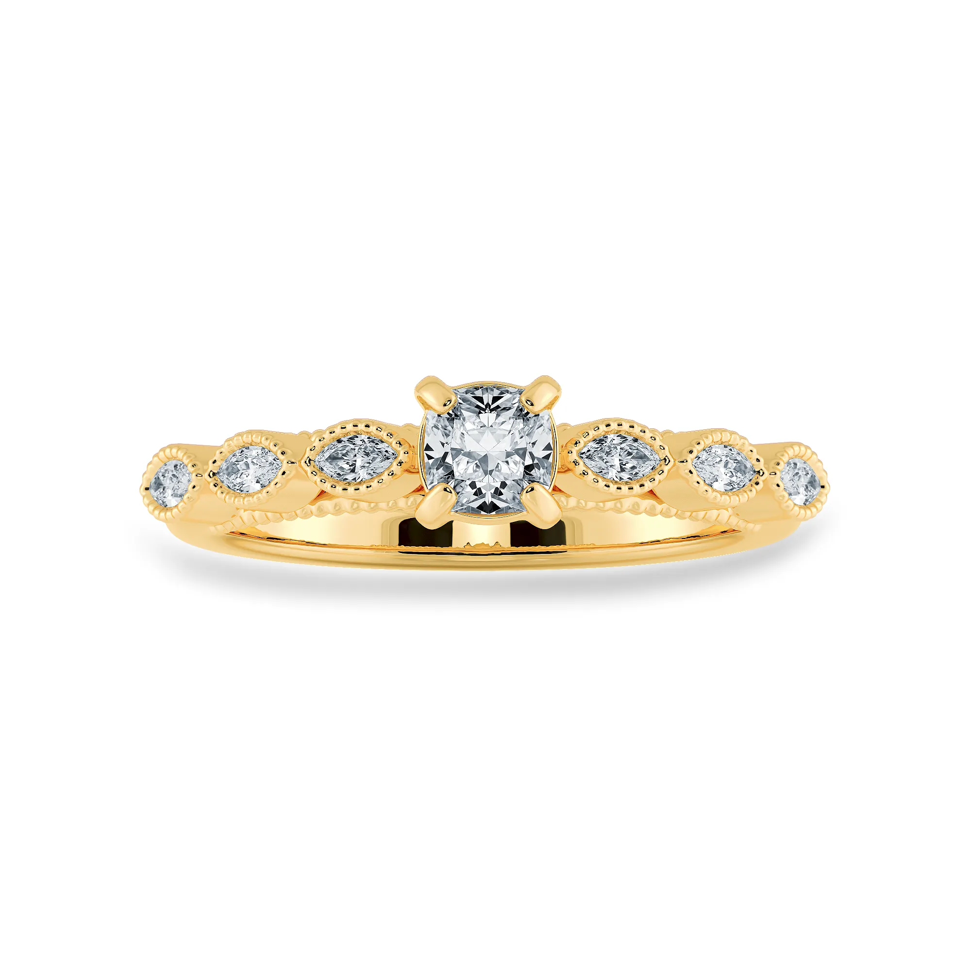 0.30cts. Cushion Cut Solitaire with Marquise Cut Diamond Accents 18K Yellow Gold Ring JL AU 2013Y