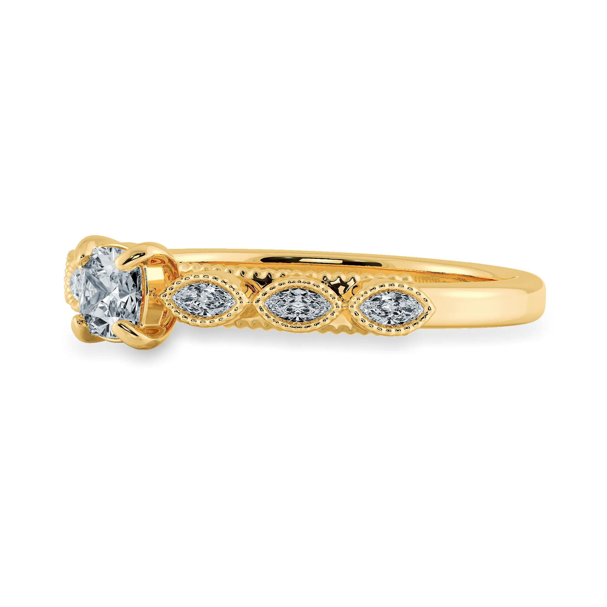 0.30cts. Cushion Cut Solitaire with Marquise Cut Diamond Accents 18K Yellow Gold Ring JL AU 2013Y
