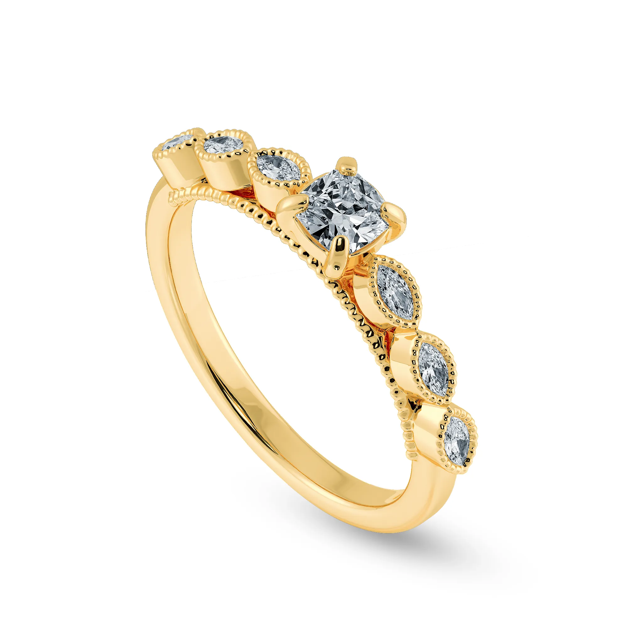 0.30cts. Cushion Cut Solitaire with Marquise Cut Diamond Accents 18K Yellow Gold Ring JL AU 2013Y