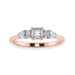 0.30cts. Cushion Cut Solitaire with Pear Cut Diamond Accents 18K Rose Gold Ring JL AU 1203R