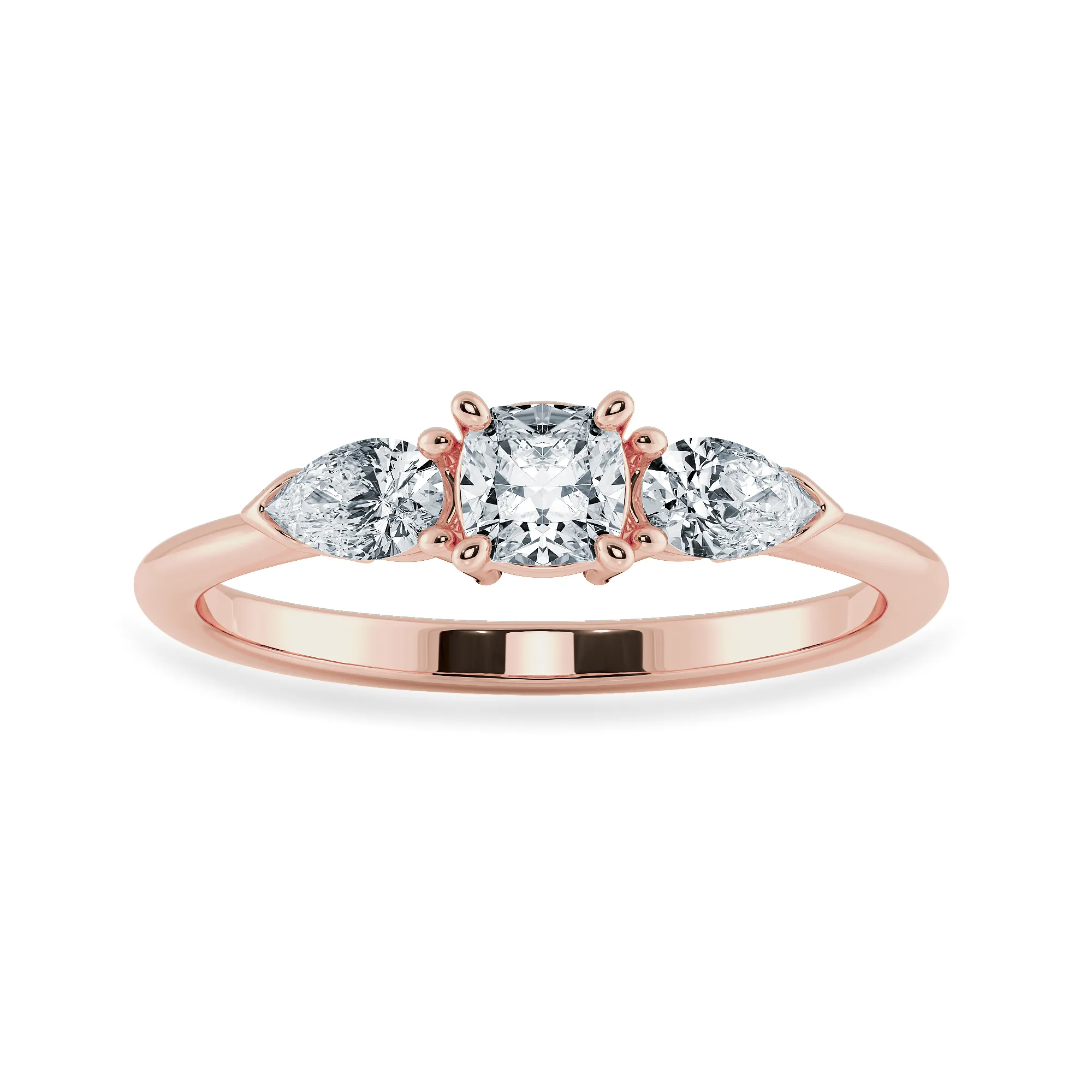 0.30cts. Cushion Cut Solitaire with Pear Cut Diamond Accents 18K Rose Gold Ring JL AU 1203R
