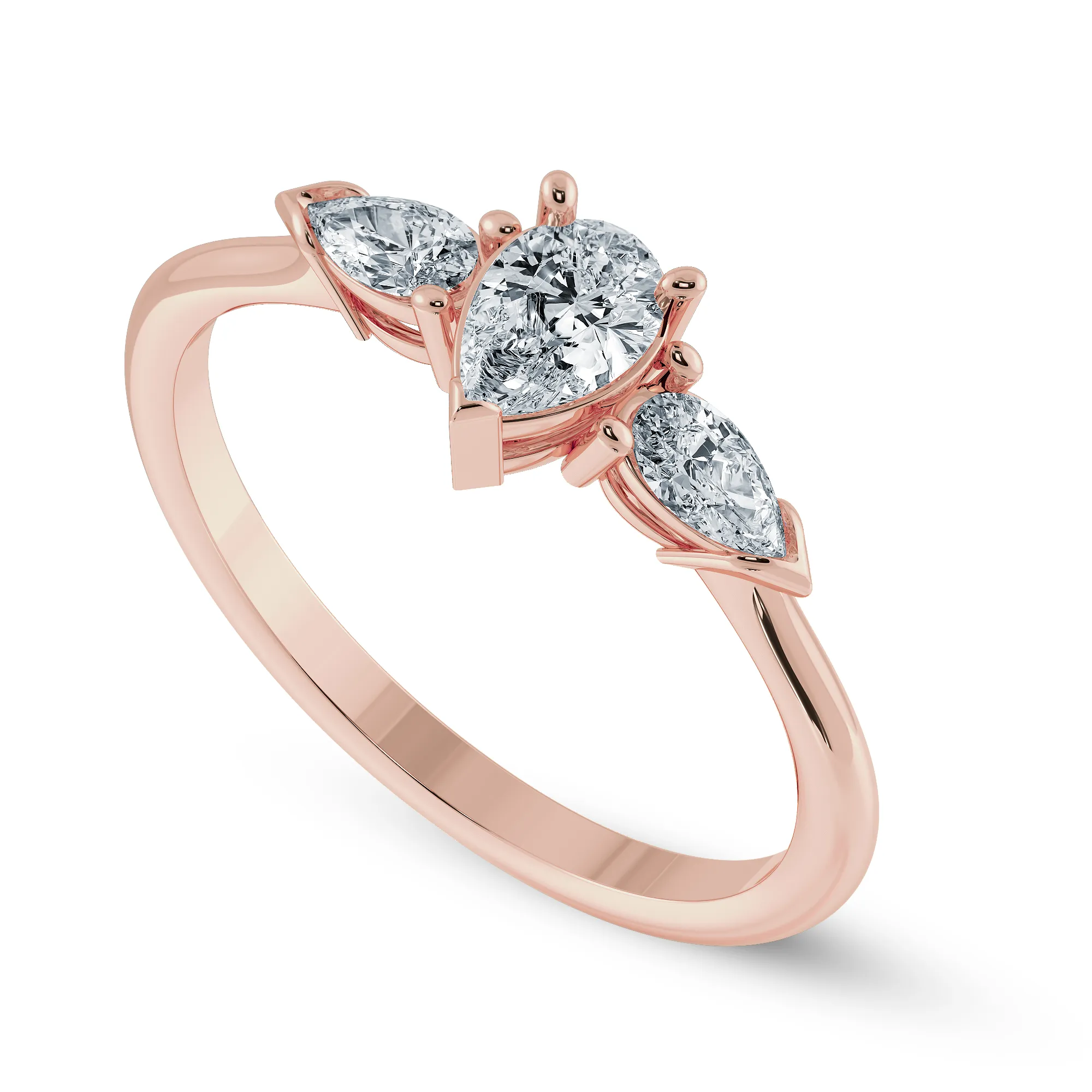 0.30cts. Pear Cut Solitaire Diamond Accents 18K Rose Gold Ring JL AU 1207R