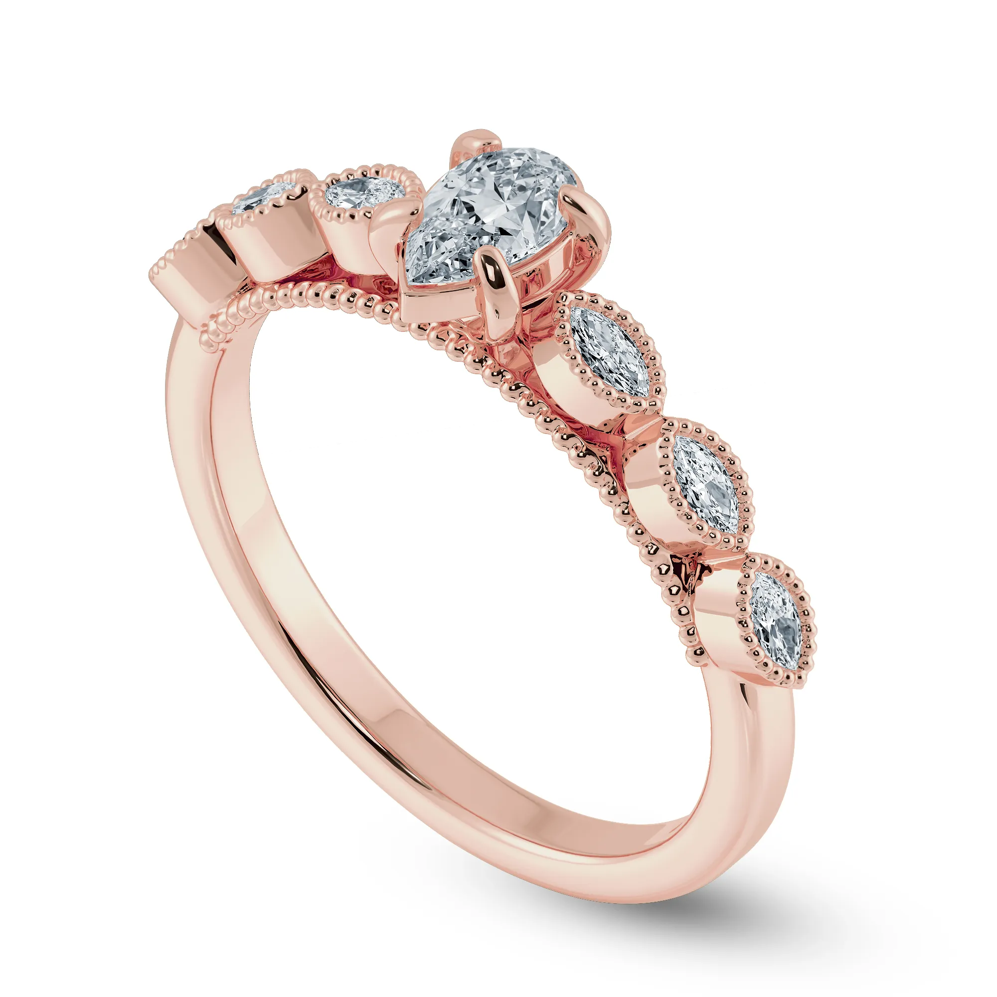 0.30cts. Pear Cut Solitaire with Marquise Cut Diamond Accents 18K Rose Gold Ring JL AU 2018R