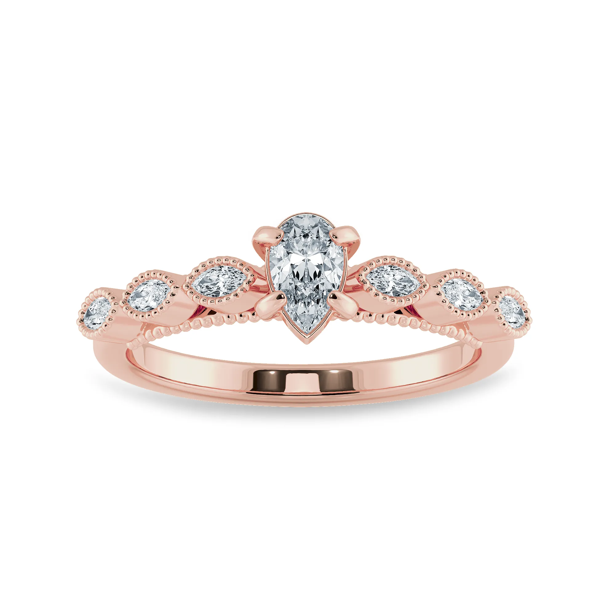 0.30cts. Pear Cut Solitaire with Marquise Cut Diamond Accents 18K Rose Gold Ring JL AU 2018R