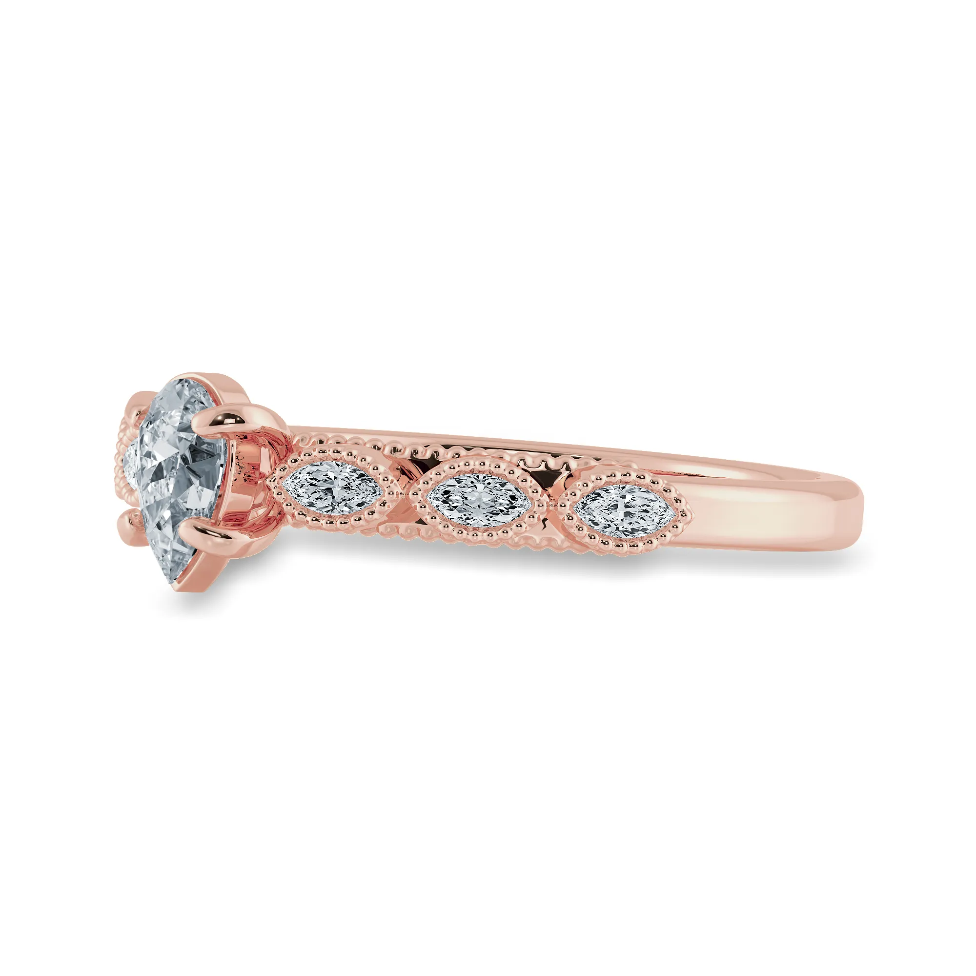 0.30cts. Pear Cut Solitaire with Marquise Cut Diamond Accents 18K Rose Gold Ring JL AU 2018R