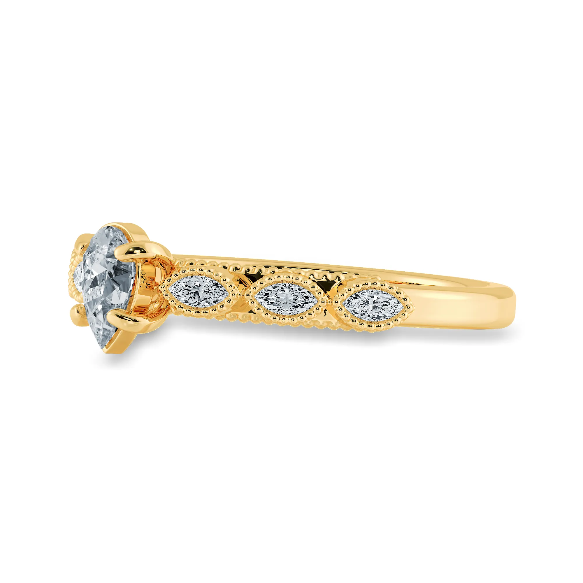 0.30cts. Pear Cut Solitaire with Marquise Cut Diamond Accents 18K Yellow Gold Ring JL AU 2018Y