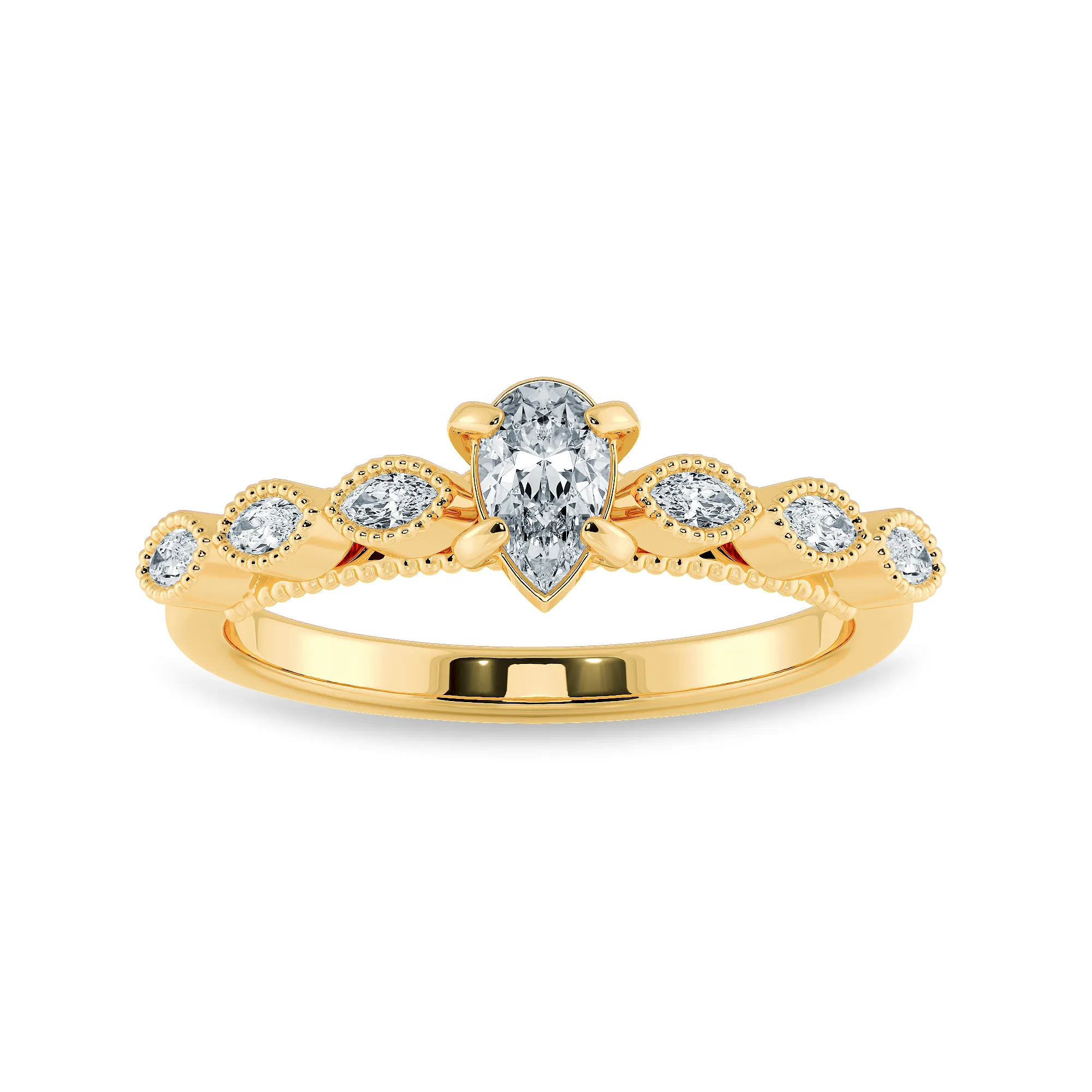 0.30cts. Pear Cut Solitaire with Marquise Cut Diamond Accents 18K Yellow Gold Ring JL AU 2018Y