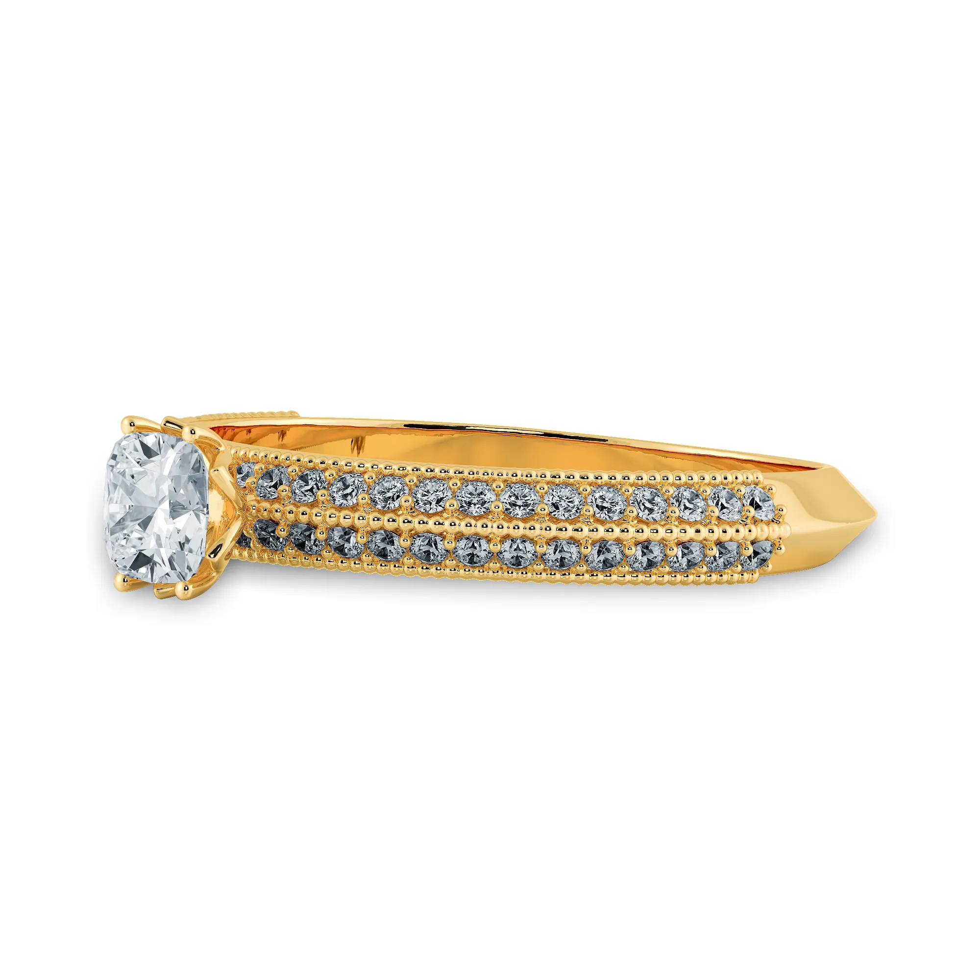 0.50cts. Cushion Cut Solitaire Diamond Split Shank 18K Yellow Gold Ring JL AU 1187Y-A