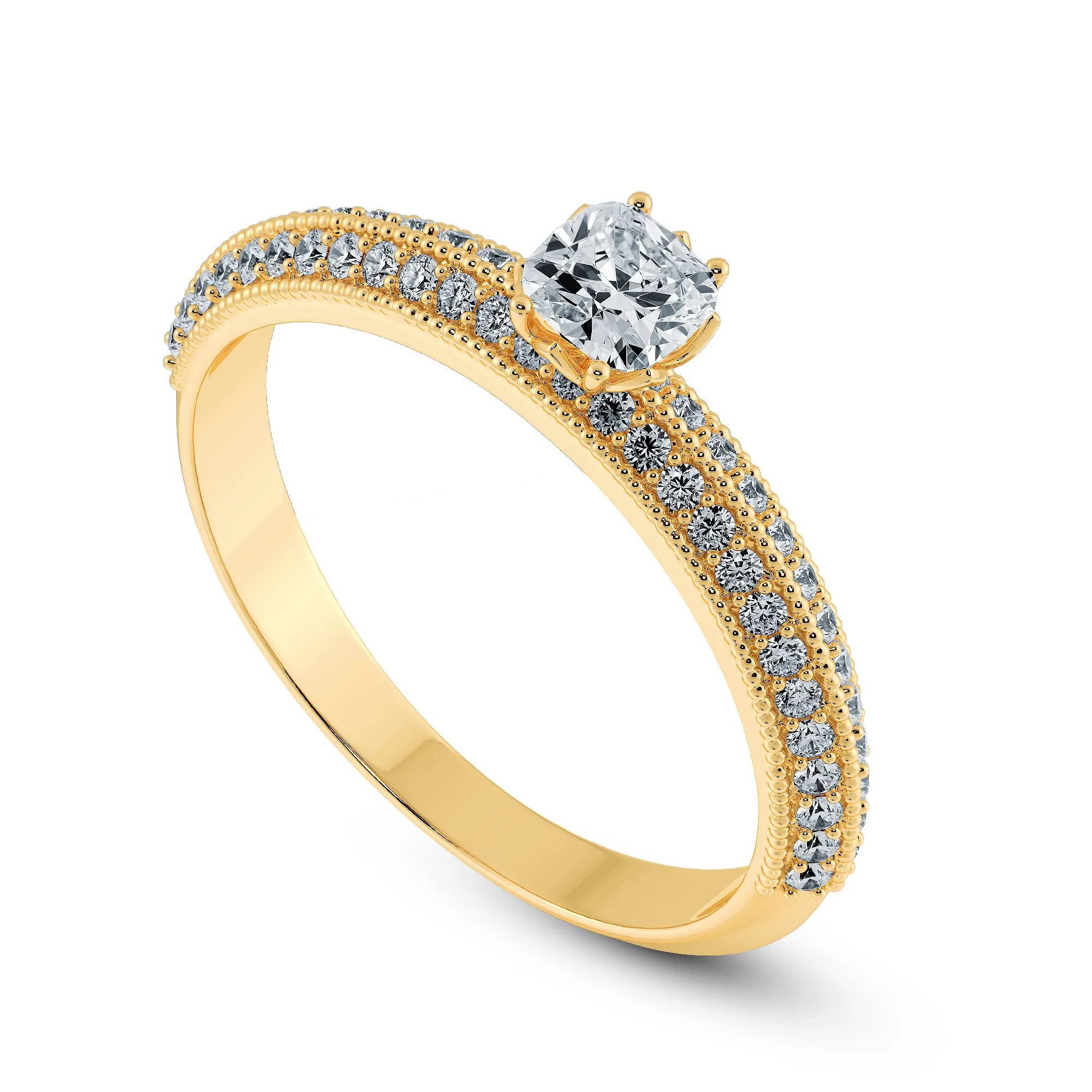 0.50cts. Cushion Cut Solitaire Diamond Split Shank 18K Yellow Gold Ring JL AU 1187Y-A