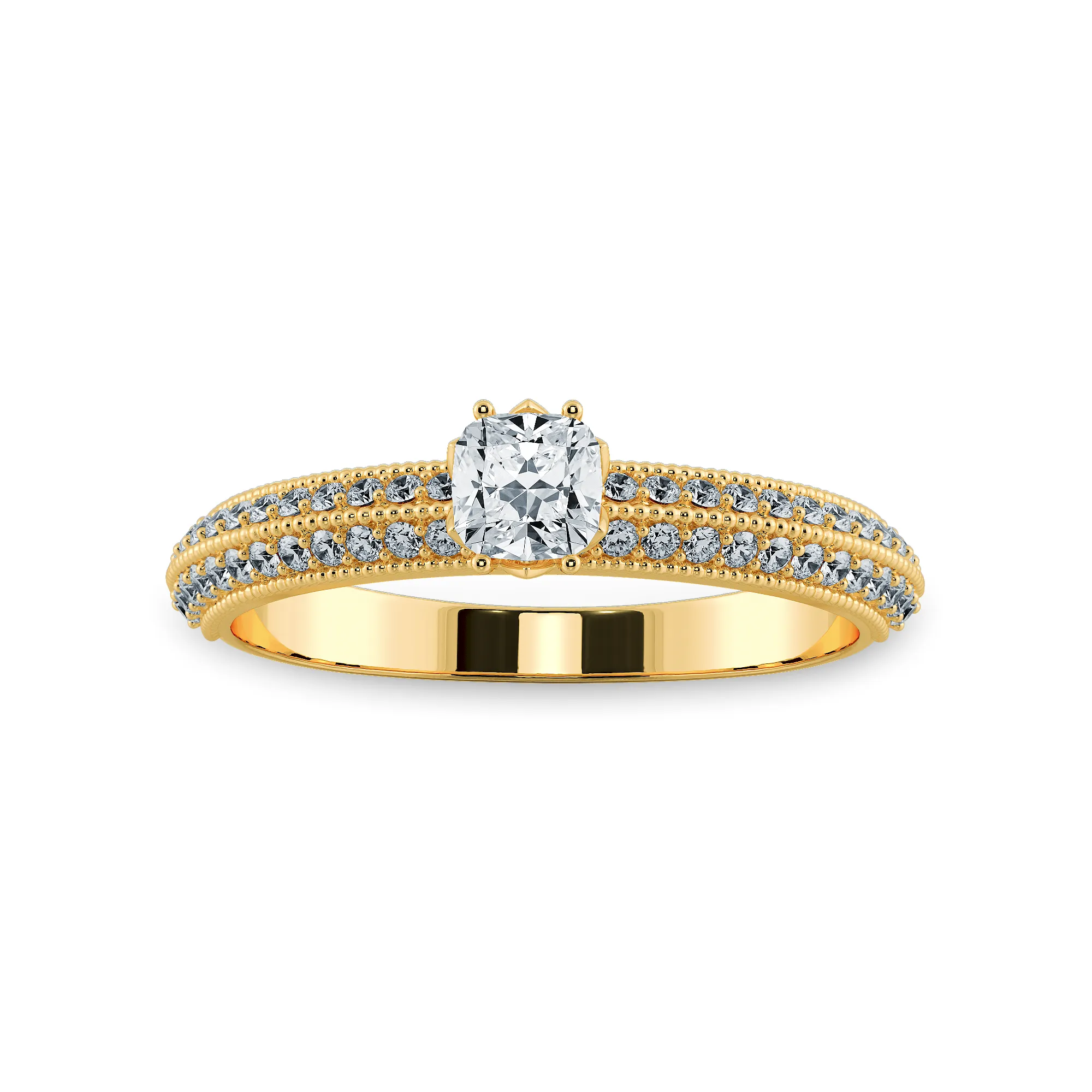 0.50cts. Cushion Cut Solitaire Diamond Split Shank 18K Yellow Gold Ring JL AU 1187Y-A