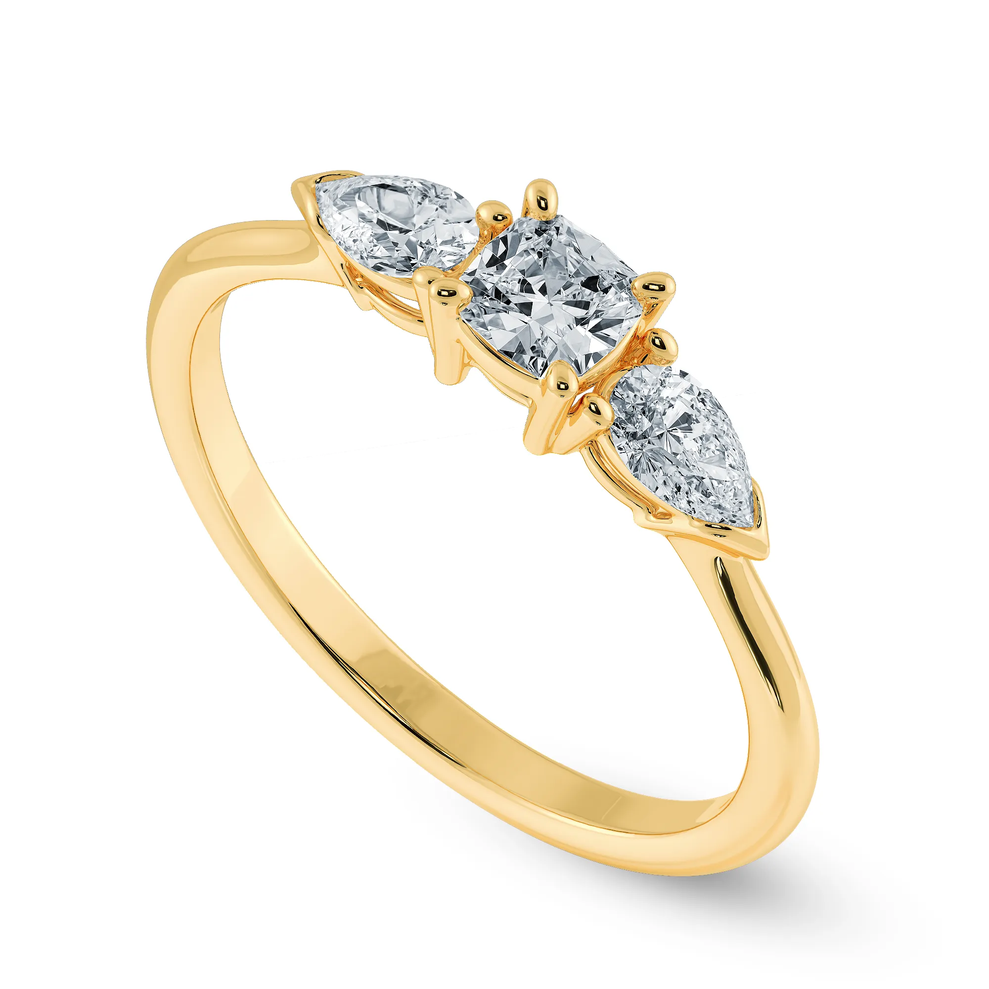 0.50cts. Cushion Cut Solitaire with Pear Cut Diamond Accents 18K Yellow Gold Ring JL AU 1203Y-A