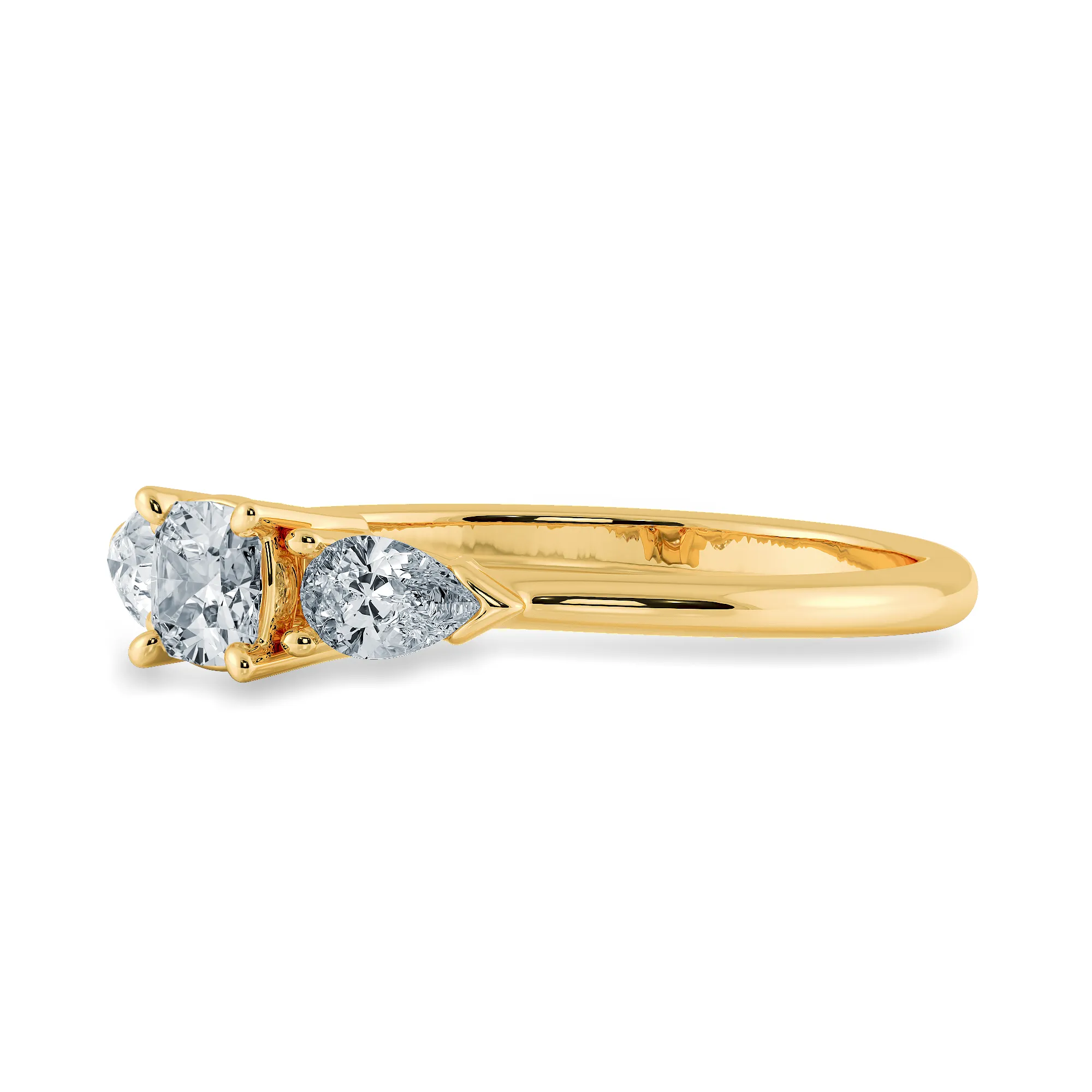 0.50cts. Cushion Cut Solitaire with Pear Cut Diamond Accents 18K Yellow Gold Ring JL AU 1203Y-A