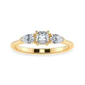 0.50cts. Cushion Cut Solitaire with Pear Cut Diamond Accents 18K Yellow Gold Ring JL AU 1203Y-A