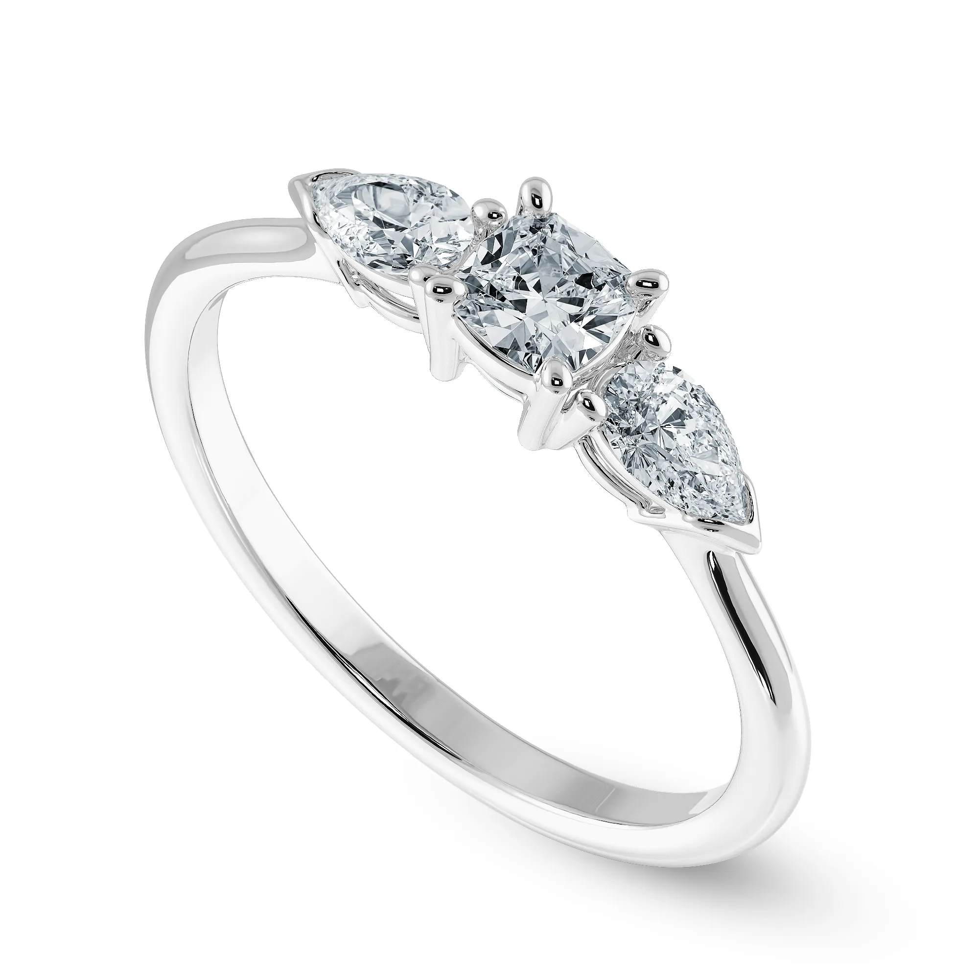 0.50cts. Cushion Cut Solitaire with Pear Cut Diamond Accents Platinum Engagement Ring JL PT 1203-A