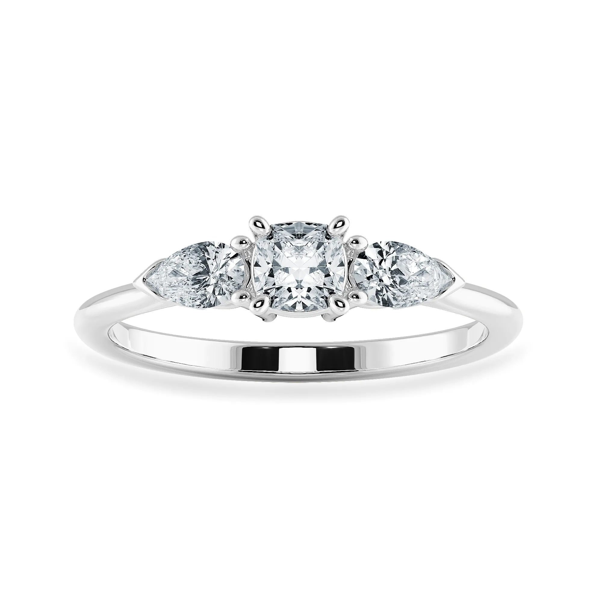 0.50cts. Cushion Cut Solitaire with Pear Cut Diamond Accents Platinum Engagement Ring JL PT 1203-A