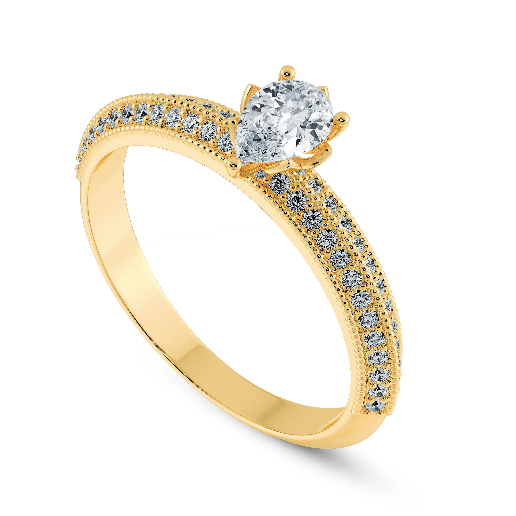 0.50ts. Pear Cut Solitaire Diamond Split Shank 18K Yellow Gold Ring JL AU 1191Y-A