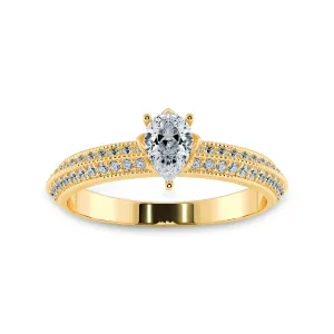 0.50ts. Pear Cut Solitaire Diamond Split Shank 18K Yellow Gold Ring JL AU 1191Y-A