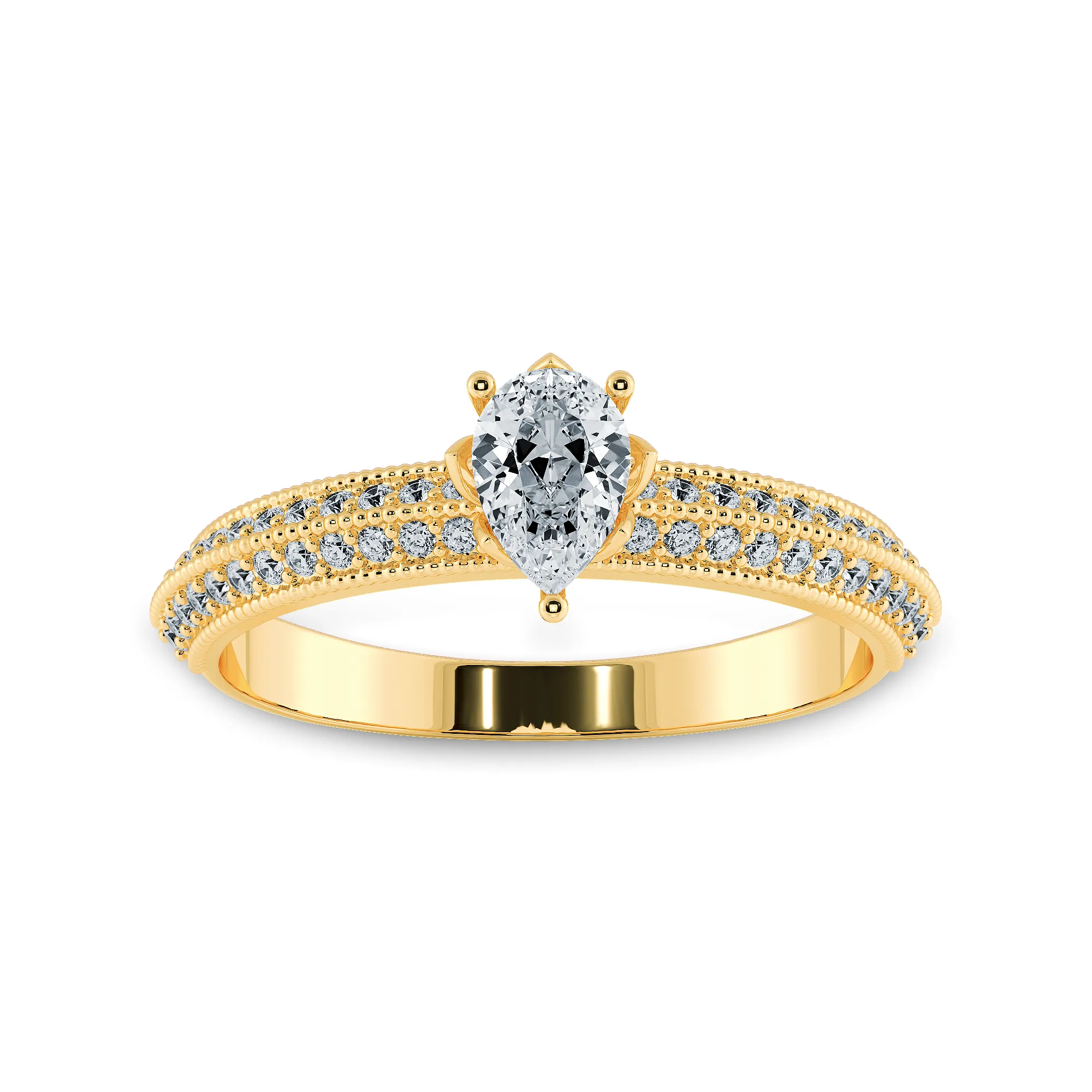 0.50ts. Pear Cut Solitaire Diamond Split Shank 18K Yellow Gold Ring JL AU 1191Y-A