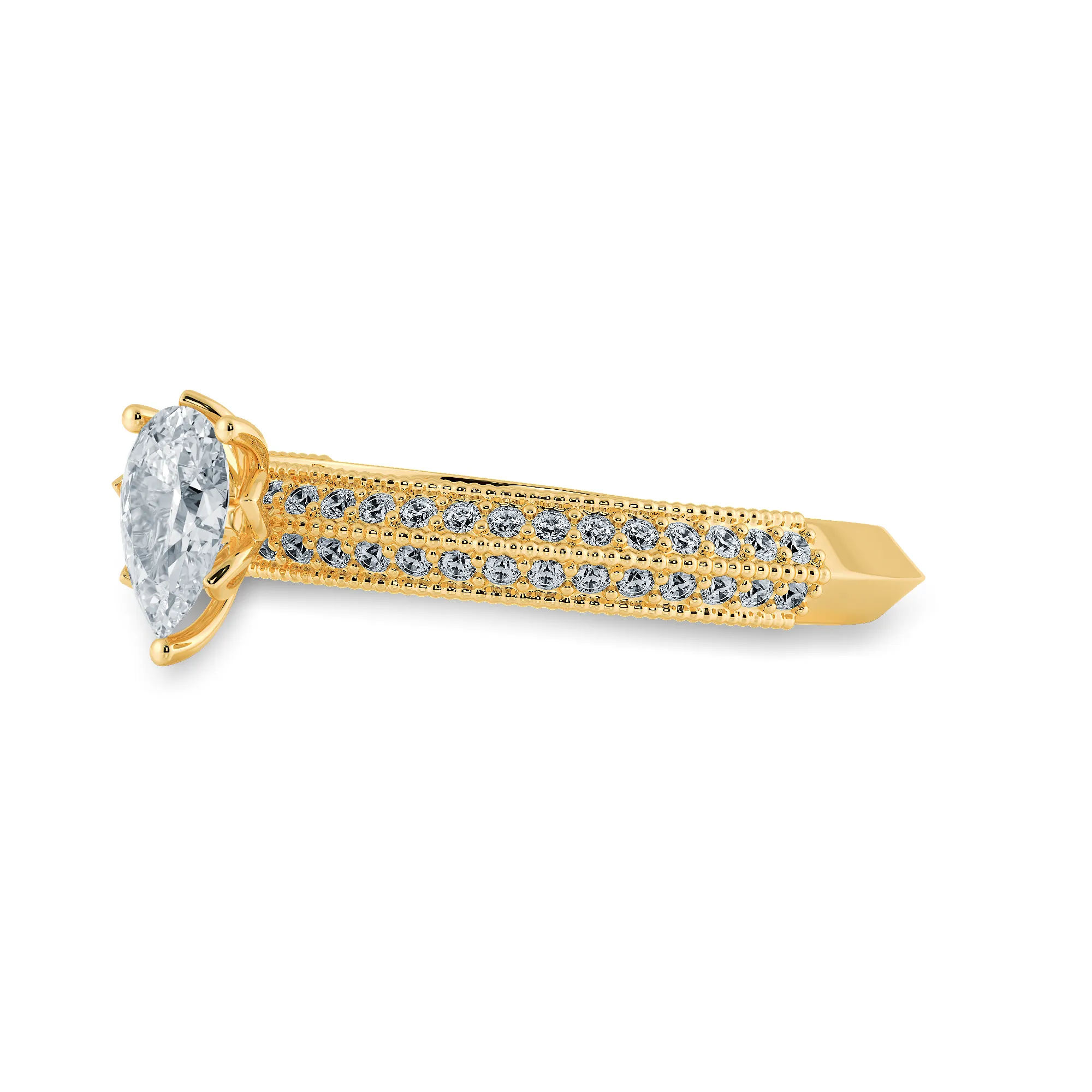 0.50ts. Pear Cut Solitaire Diamond Split Shank 18K Yellow Gold Ring JL AU 1191Y-A