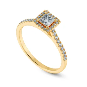 0.70cts. Princess Cut Solitaire Diamond Square Halo Shank 18K Yellow Gold Ring JL AU 1194Y-B