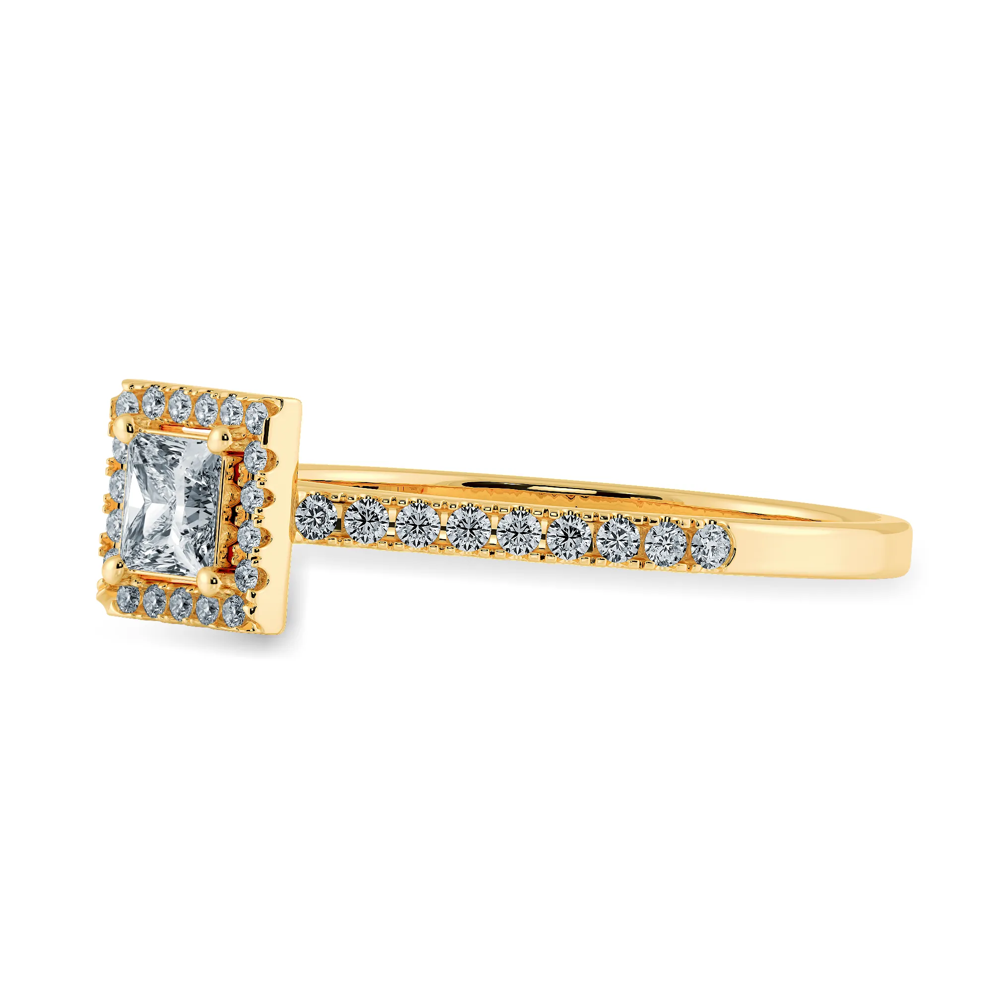 0.70cts. Princess Cut Solitaire Diamond Square Halo Shank 18K Yellow Gold Ring JL AU 1194Y-B