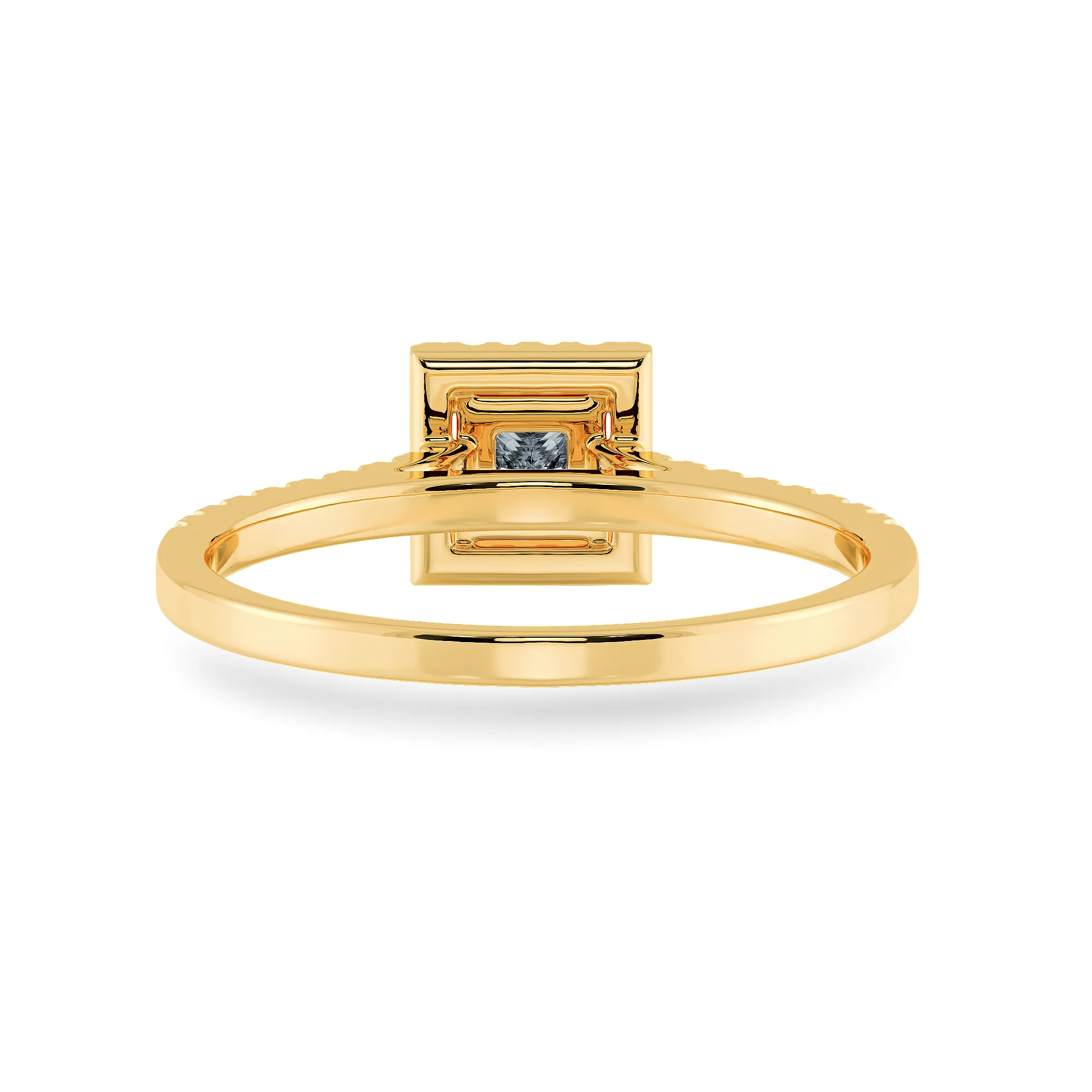 0.70cts. Princess Cut Solitaire Diamond Square Halo Shank 18K Yellow Gold Ring JL AU 1194Y-B