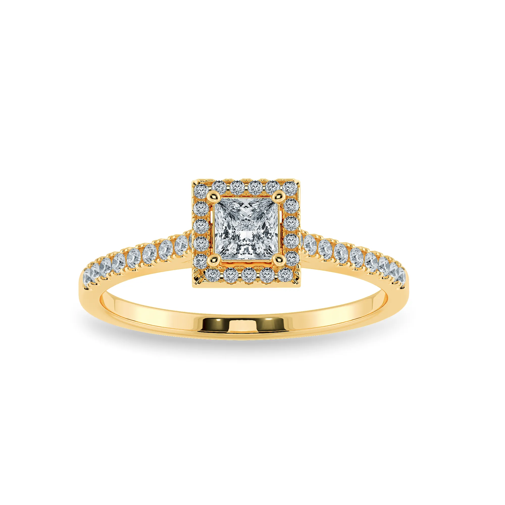 0.70cts. Princess Cut Solitaire Diamond Square Halo Shank 18K Yellow Gold Ring JL AU 1194Y-B