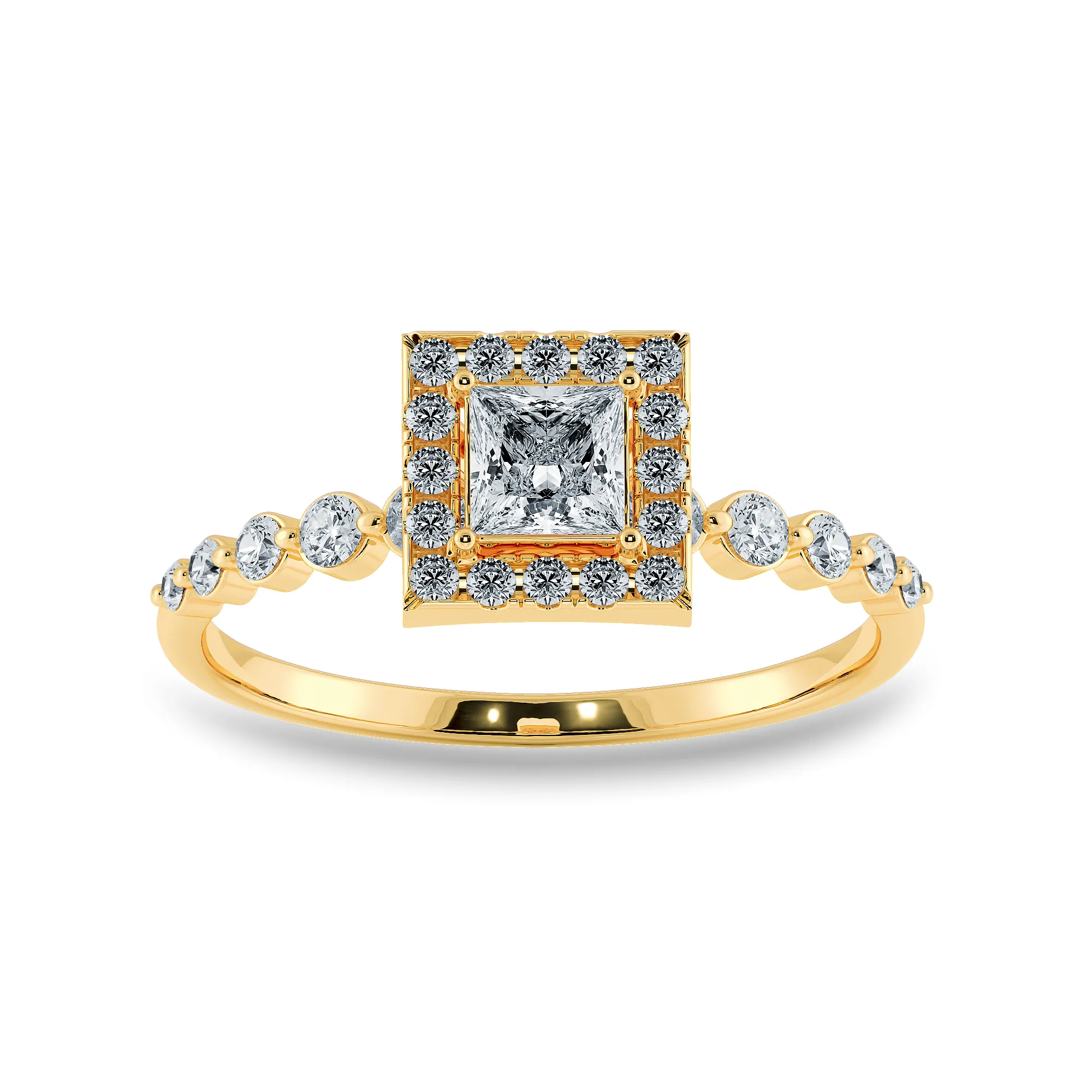 0.70cts. Princess Cut Solitaire Halo Diamond Accents 18K Yellow Gold Ring JL AU 2003Y-B
