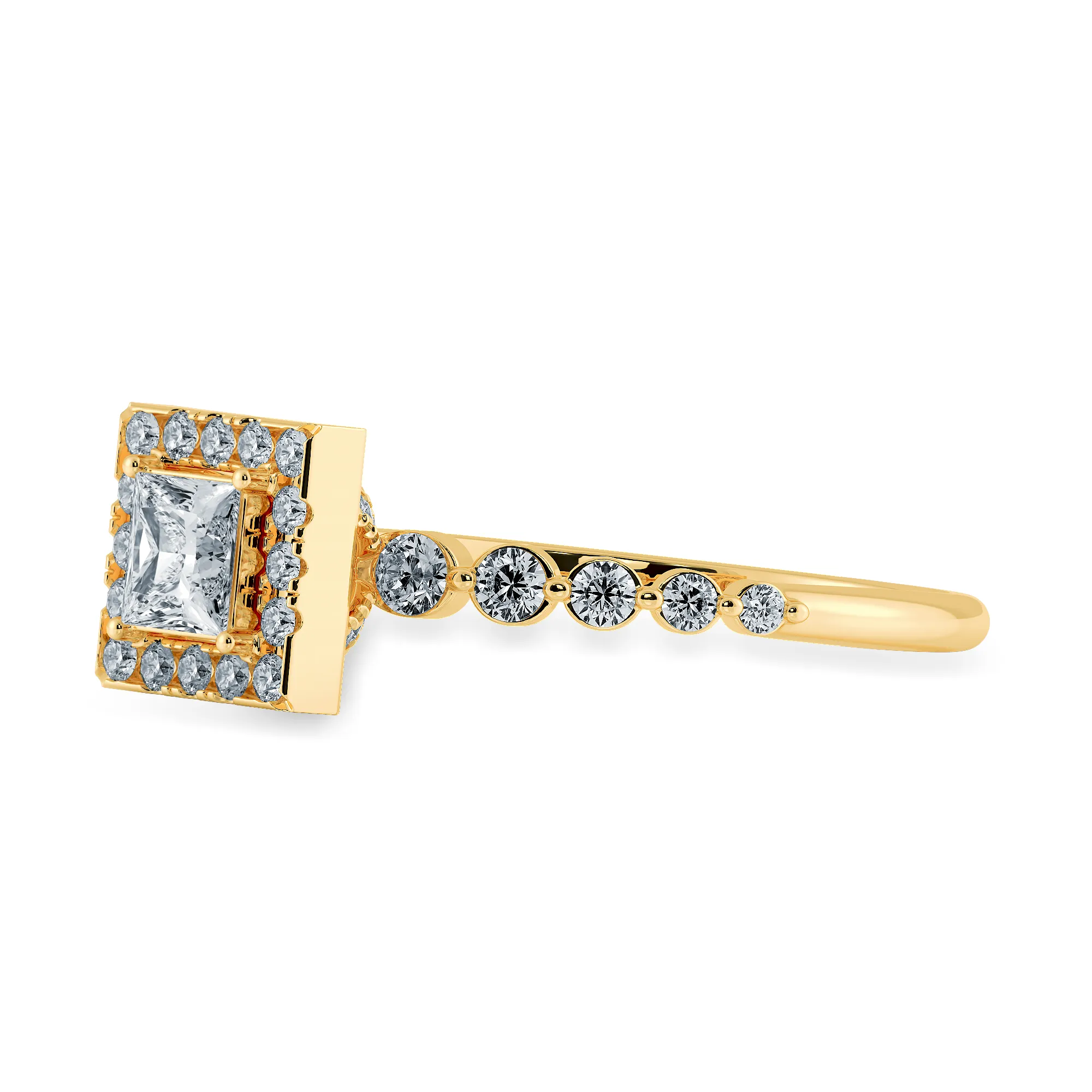 0.70cts. Princess Cut Solitaire Halo Diamond Accents 18K Yellow Gold Ring JL AU 2003Y-B
