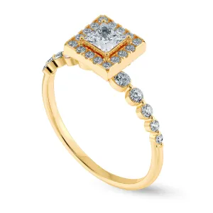 0.70cts. Princess Cut Solitaire Halo Diamond Accents 18K Yellow Gold Ring JL AU 2003Y-B