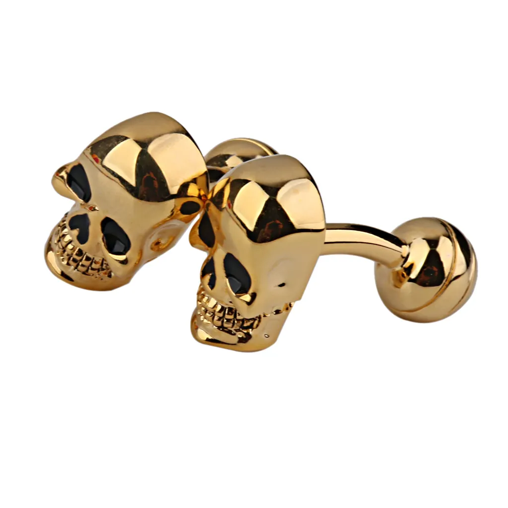 1 Pair Gold Tone Scary Copper Skull Cufflinks