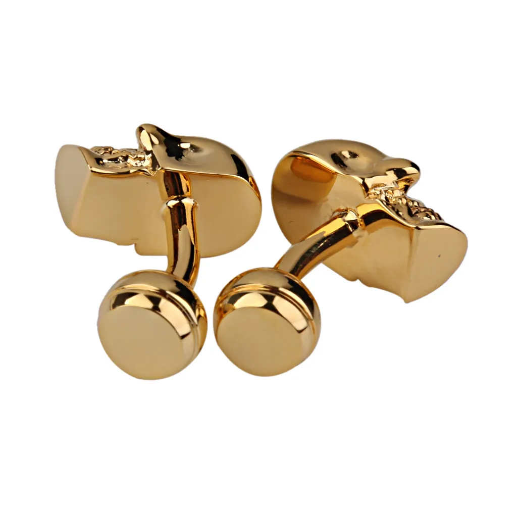 1 Pair Gold Tone Scary Copper Skull Cufflinks