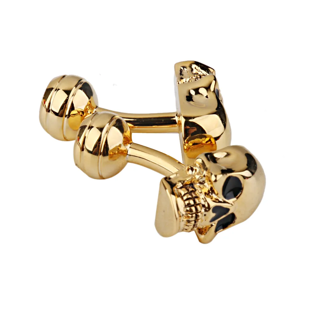 1 Pair Gold Tone Scary Copper Skull Cufflinks