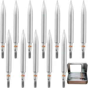 100/125/200/250/300 Grains Premium Stainless Steel Archery Target Field Points arrowheads, Archery Arrow Field Points Bullet PointsScrew in Archery Field Tips and Broadheads (1 Dozen 12 PCS)