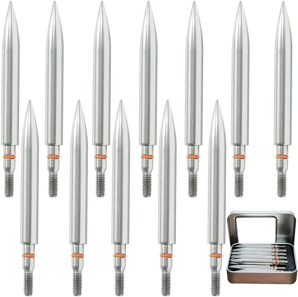 100/125/200/250/300 Grains Premium Stainless Steel Archery Target Field Points arrowheads, Archery Arrow Field Points Bullet PointsScrew in Archery Field Tips and Broadheads (1 Dozen 12 PCS)