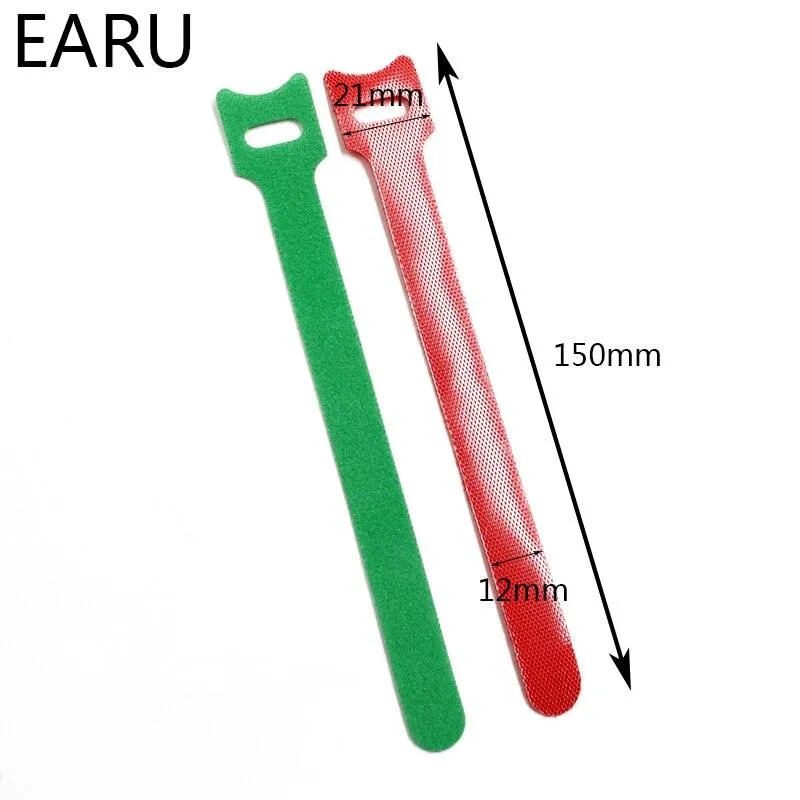 10pcs/lot 12*150mm Nylon Reusable Releasable Zip Cable Ties With Eyelet Holes Back To Back Wire Hook Loop Fastener Management