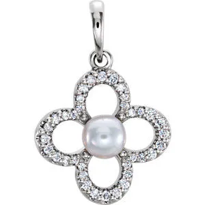 14K White Freshwater Cultured Pearl & 1/6 CTW Diamond Pendant