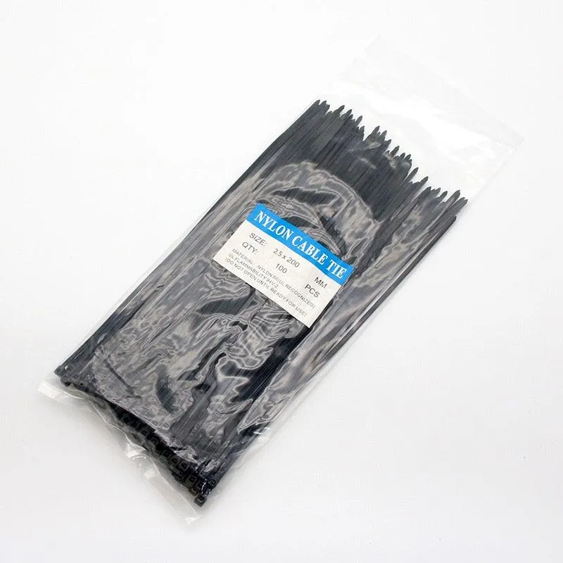 200mm Self-locking Nylon Cable Ties 8inch 100pcs Plastic Zip Tie 18 Lbs Black Wire Binding Wrap Straps SGS UL Certified Fastener