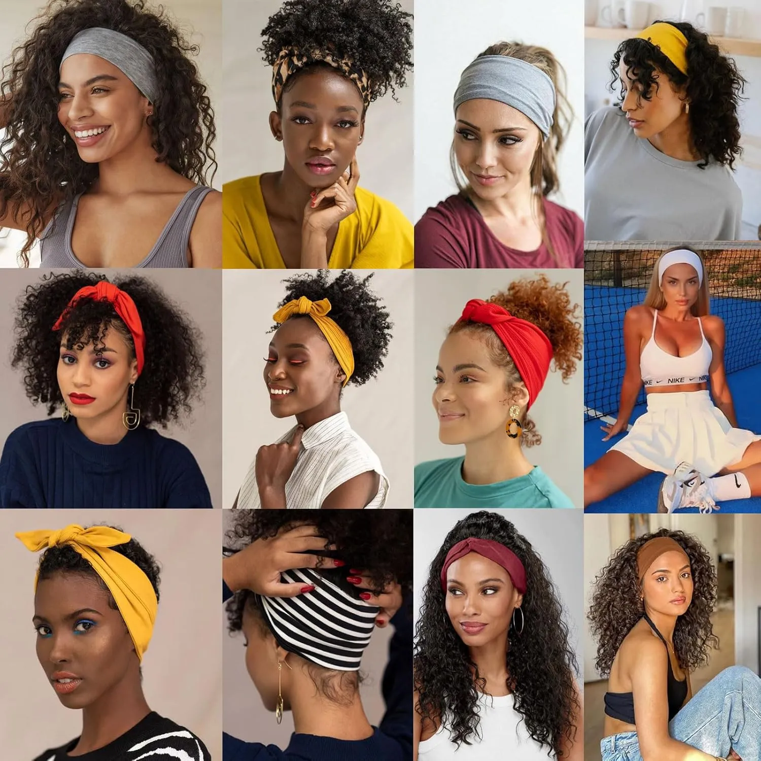 4 Pieces Adjustable Headbands for Women Elastic Knotted Boho Headbands For Women Fashion Wide Headband Hair Scarf Headband Yoga Workout Head Bands Hair Accessories Band