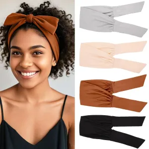 4 Pieces Adjustable Headbands for Women Elastic Knotted Boho Headbands For Women Fashion Wide Headband Hair Scarf Headband Yoga Workout Head Bands Hair Accessories Band