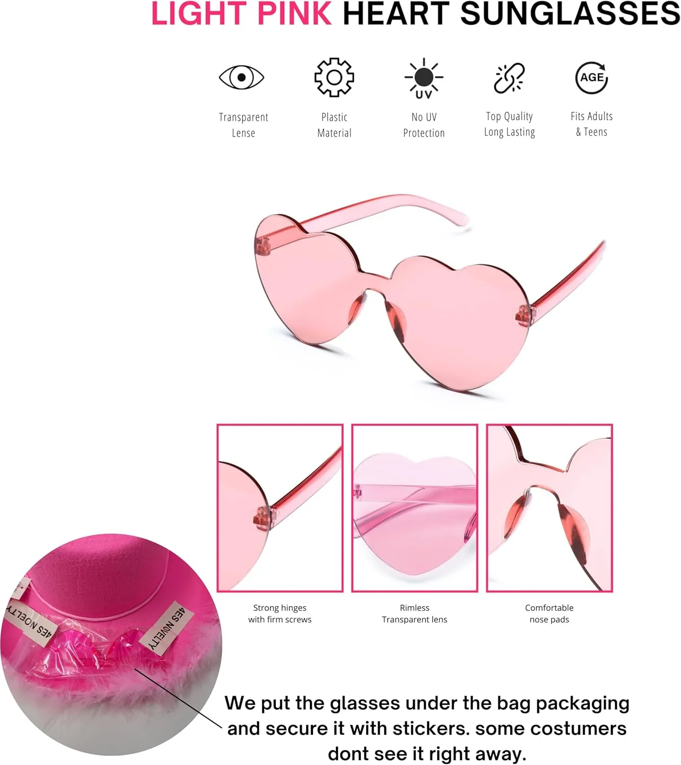 4E's Novelty Cowboy Hat with feathers With Heart Shaped Sunglasses for Women, Felt Cowgirl Hat for Party Costume Dress Up