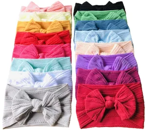 Baby Girl Bows Nylon Headbands Jacquard Design for Newborn Infant Toddler Little Girls (16-Pack)