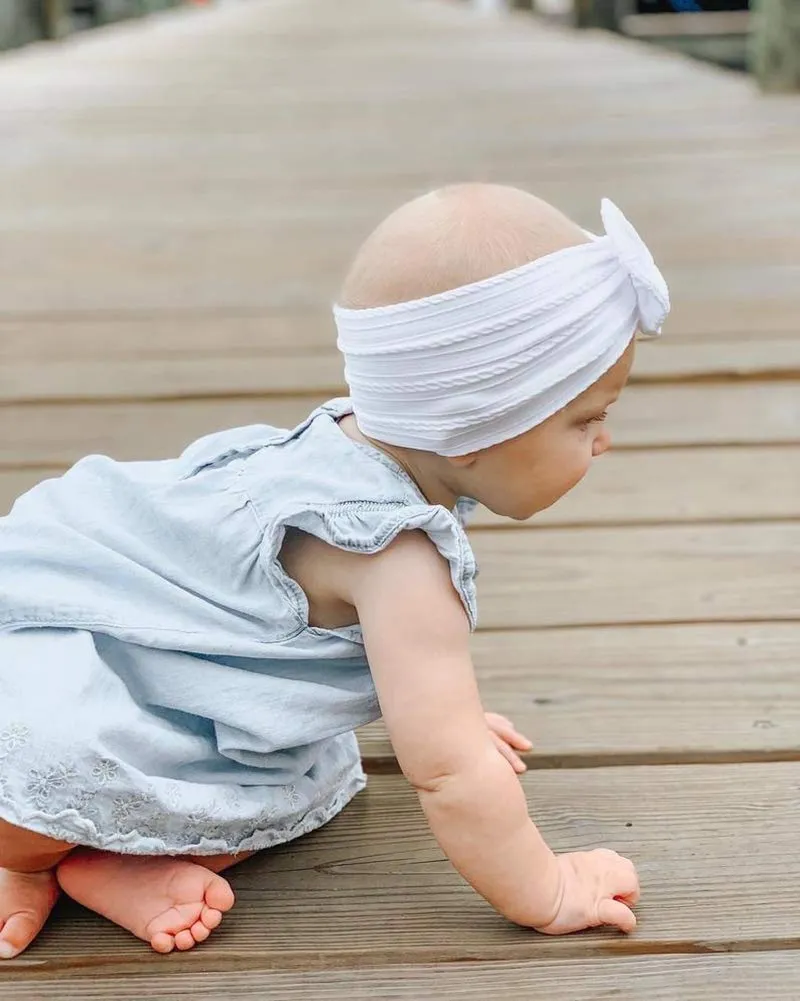 Baby Girl Bows Nylon Headbands Jacquard Design for Newborn Infant Toddler Little Girls (16-Pack)