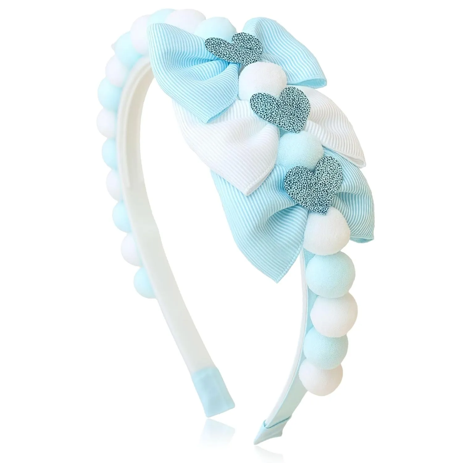 Blue Bow Headband Spring Summer Hair Accessories for Girls Women, Cute Bows Glitter Hearts Hair Band Non Slip Headbands Summer Outfit Party Supplies Decoration