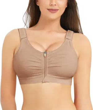 BRABIC Zip Front Closure Everyday Bra for Women Post Surgery Compression Support with Adjustable Straps Wirefree