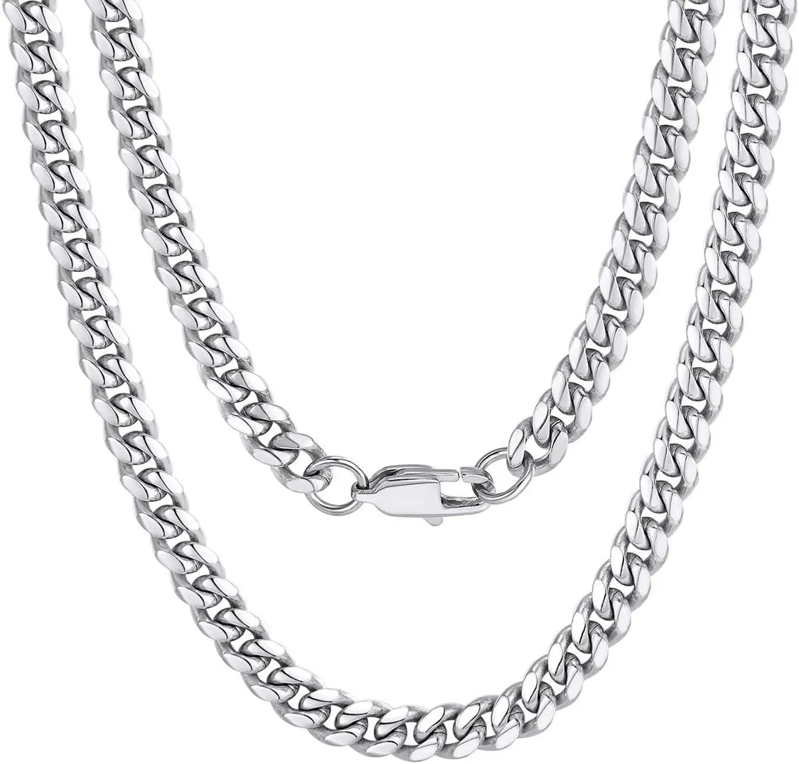 ChainsPro Men Chunky Miami Cuban Chain Necklace, Custom Available, 4.8/6/10/14mm Width, 18/20/22/24/26/28/30inch Length, Gold Plated/Stainless Steel/Black, Send Gift Box